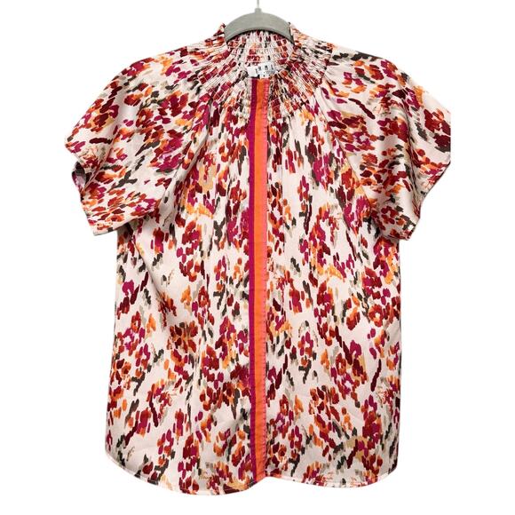 THML Ruffle Sleeve Flower Print Top Fall Colorblock Stripe Detail Smocking S - Picture 2 of 7